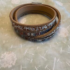 Tan, Silver, Rose Gold & Teal Bracelet